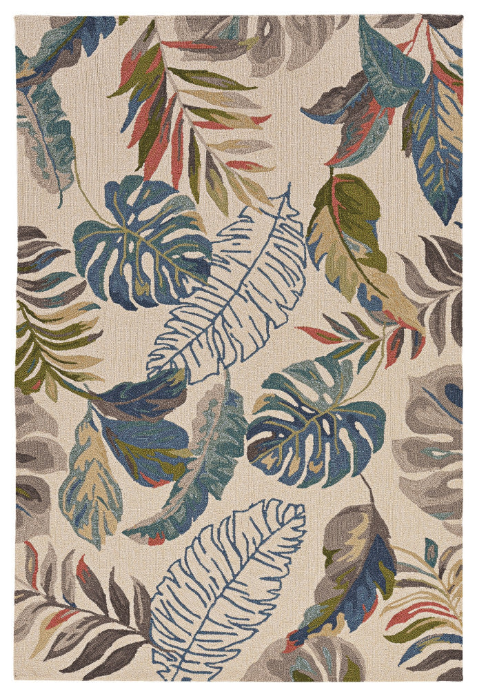 Harbor Ivory/Teal Palms Indoor/Outdoor Accent Rug, 7'6" X 9'6"