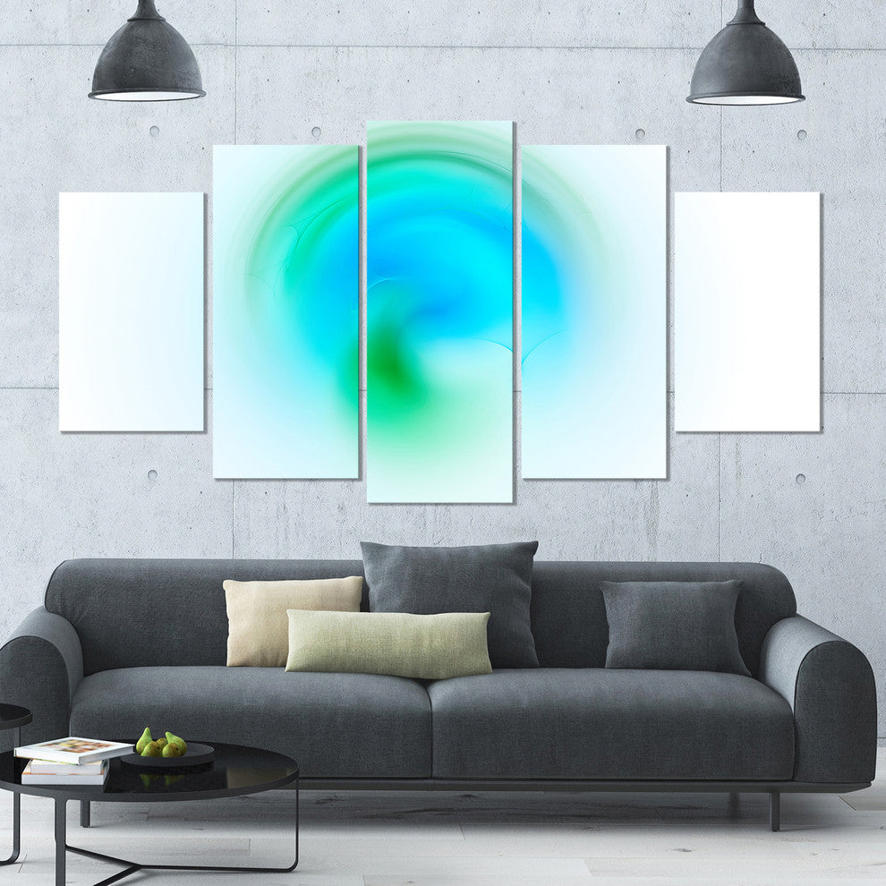 Green Luminous Misty Sphere, Contemporary Canvas Art Print, 60"x32", 5 Panels