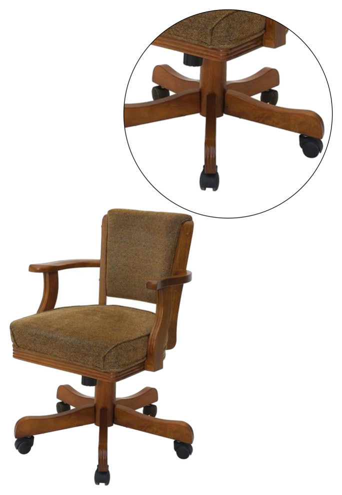 Upholstered Arm Game Chair, Olive-brown and Amber