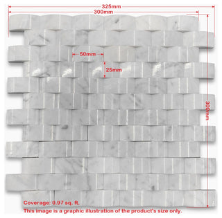 Carrara Marble 3D Cambered 1x2 Arched Mosaic Tile Honed Venato Carrera, 1 sheet