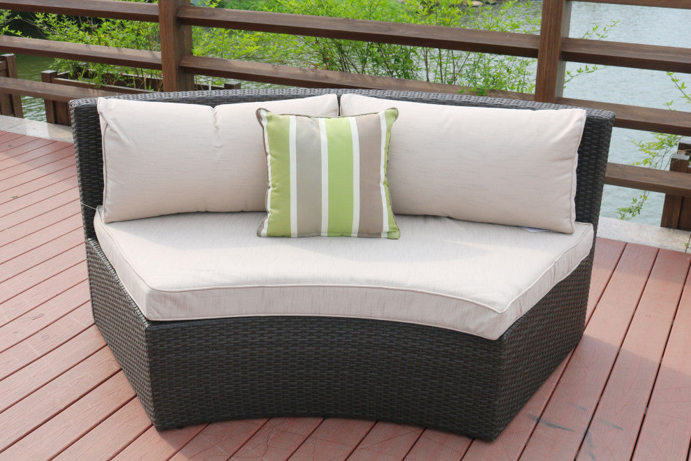 Half-Moon Outdoor Rattan Conversation Set with Ice Bucket Table, Black