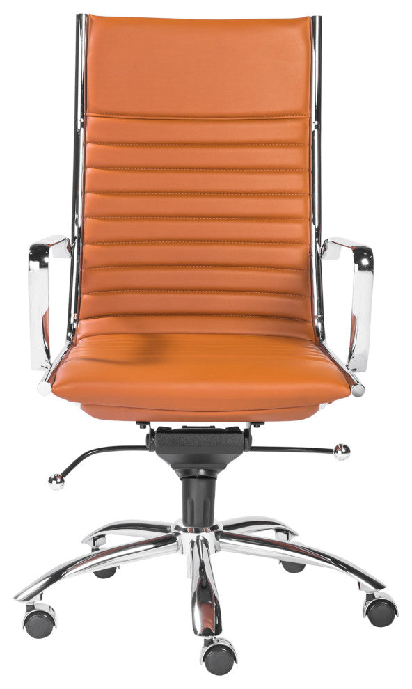Dirk High Back Office Chair, Dark Caramel/Chrome