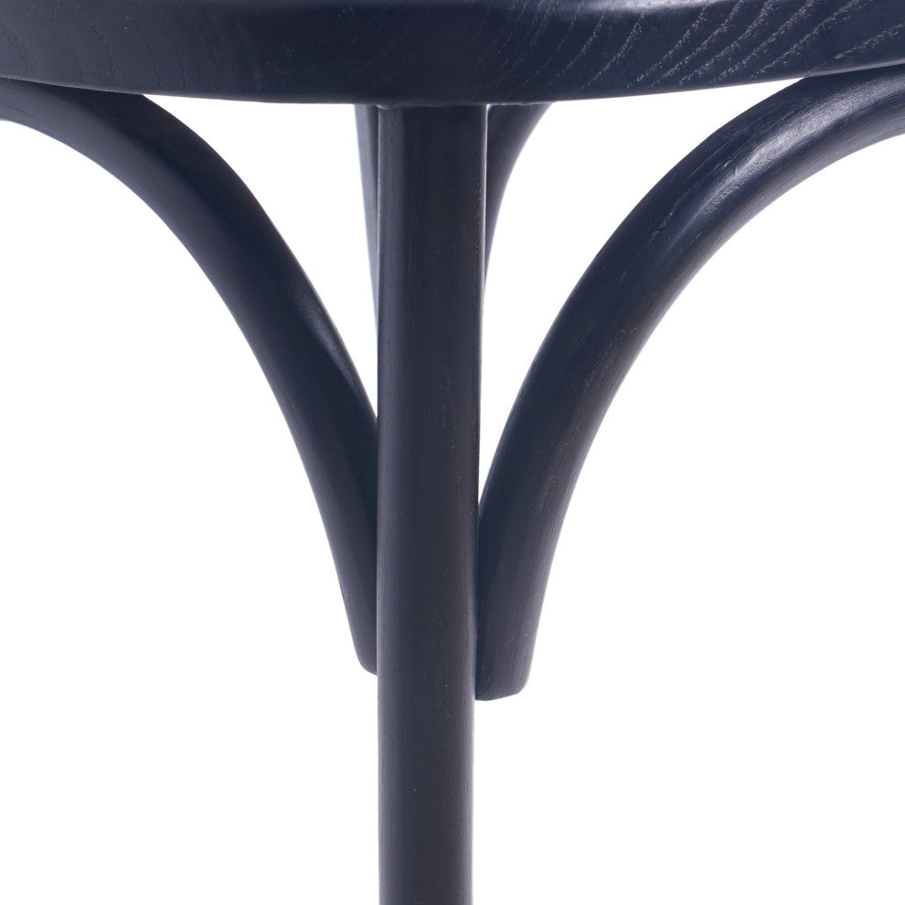 Bordeaux Elm Wood and Rattan Dining Chairs, Set of 2, Matte Black