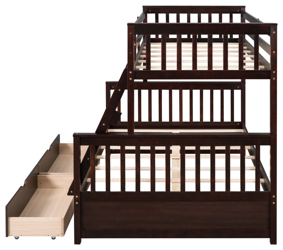 TATEUS Twin Over Full Bunk Bed With Storage Drawers Wood Bunked Bed, Espresso