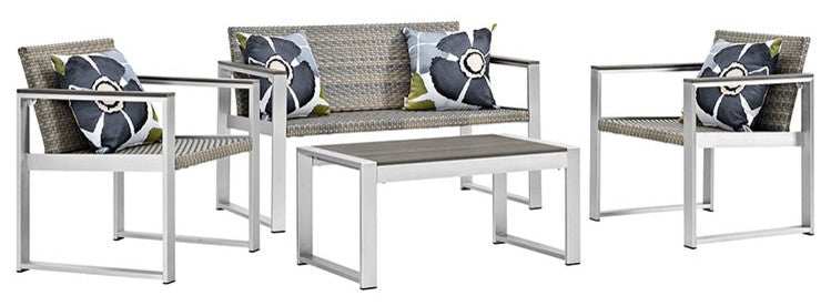 Outdoor Patio Aluminum Patio Sectional Set With Pillow Set, Silver Chocolate