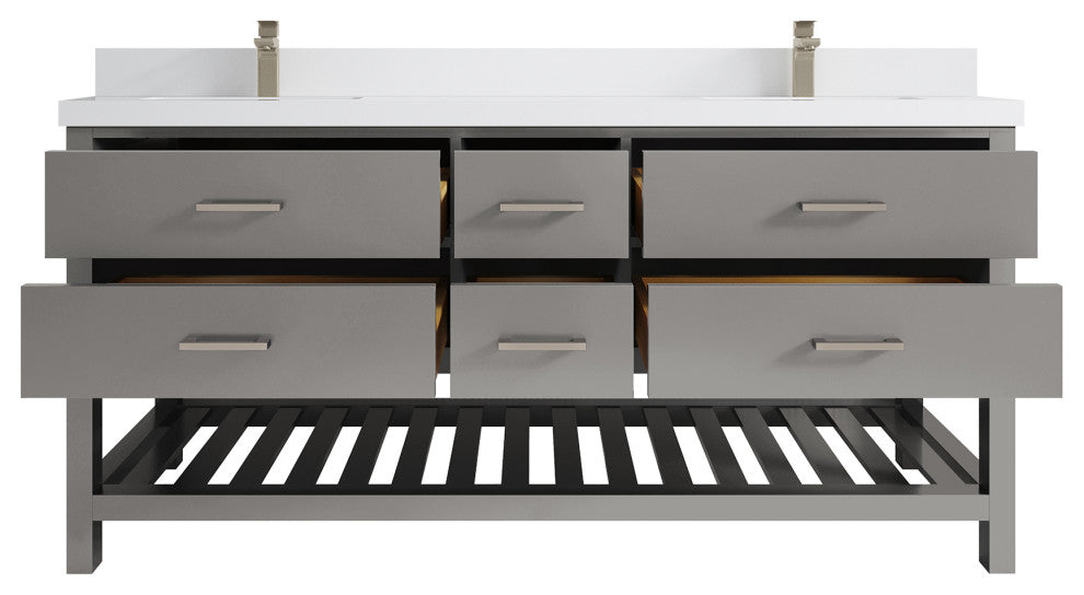 Parker 72 Double Sink Bath Vanity in Elephant Skin Gray  2" White Quartz