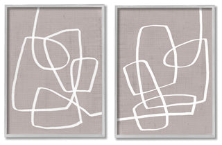 Abstract Busy Line Minimal Boho Design Brown White,2pc, each 11 x 14