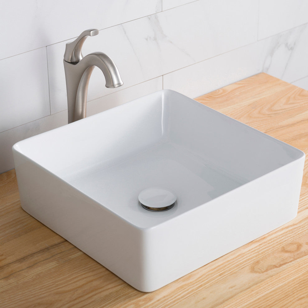 Viva Ceramic Square Vessel Bathroom Sink, White