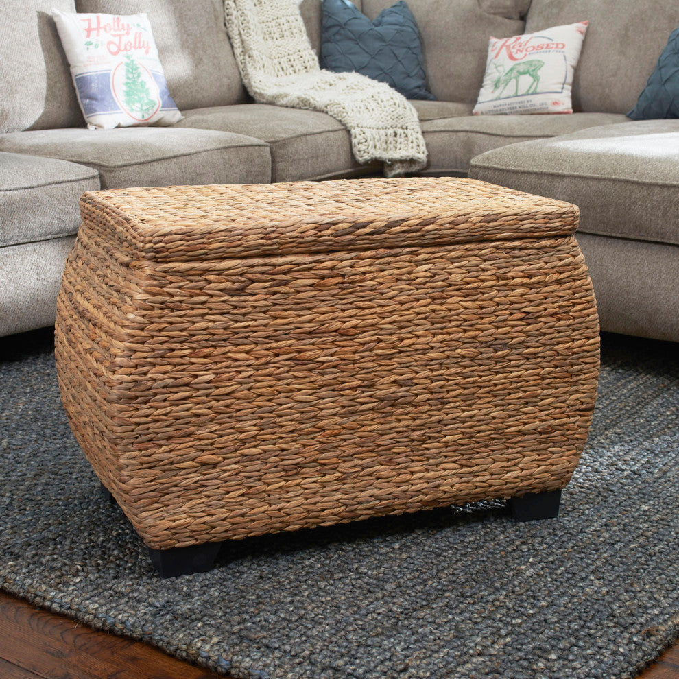 Large Curved Wicker Storage Chest, Liner, Water Hyacinth