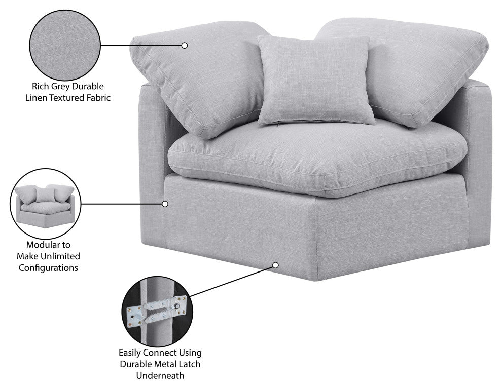 Indulge Upholstered Modular Chair, Grey, Down Stuffed Linen Textured Fabric, Corner Chair