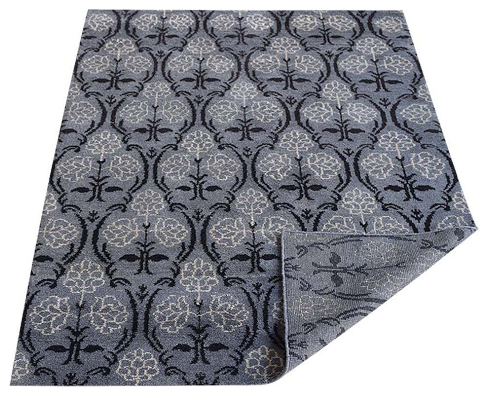 Hand Knotted Silk Area Rug Floral Gray Black