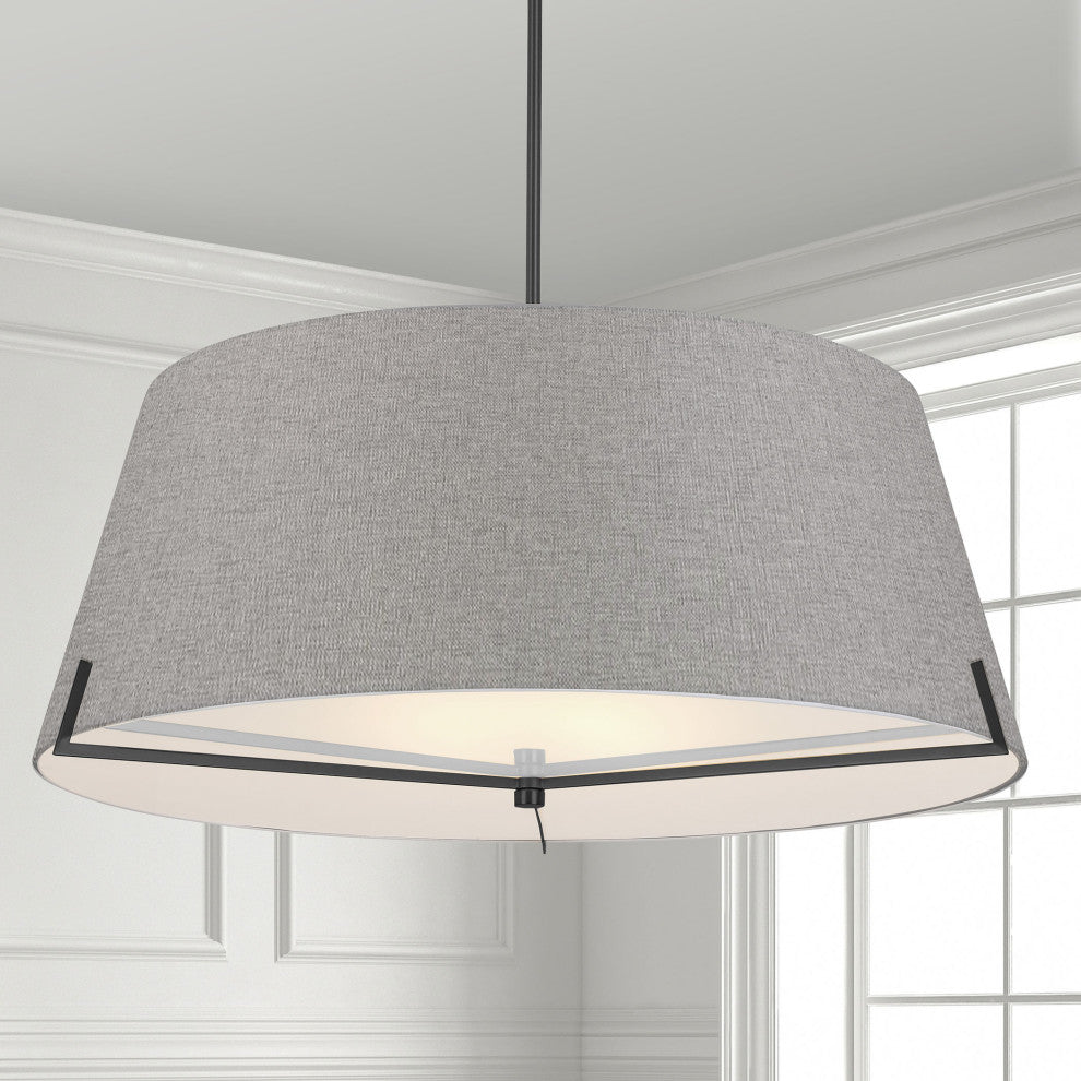 Preston Contemporary 4 Light Grey Matte Black Fabric Pendant