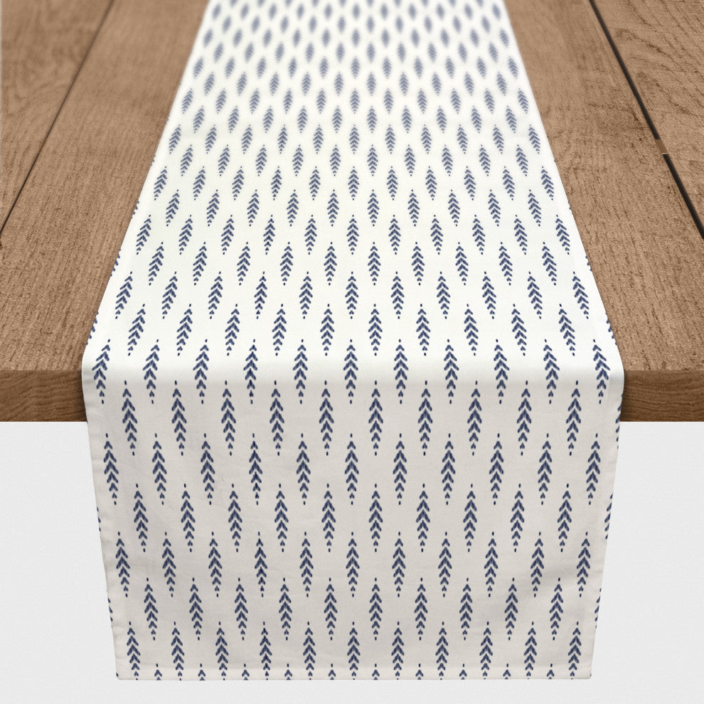 Indigo Leaf Pattern 16x90 Poly Twill Table Runner