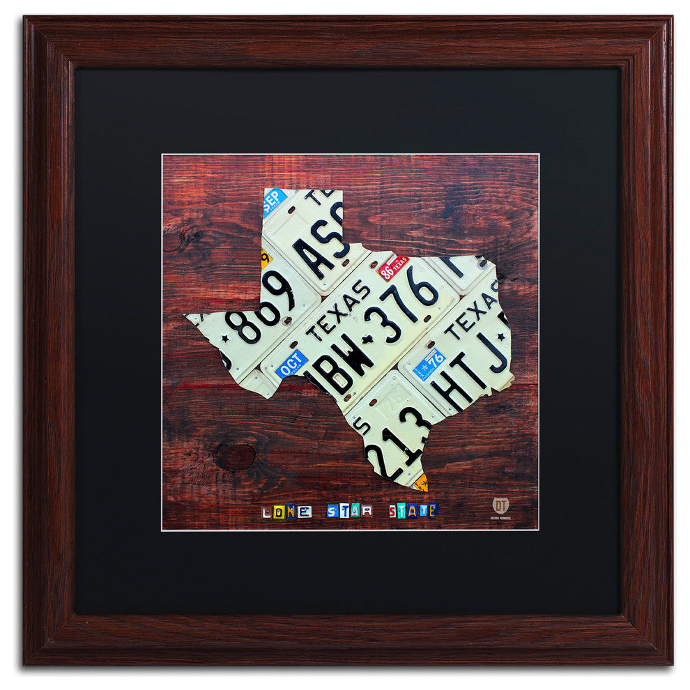 "Texas License Plate Map Large" Matted Framed Canvas Art by Design Turnpike