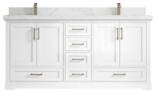 Boston 72 Double Sink Bath Vanity in White 2" Calacatta Nuvo