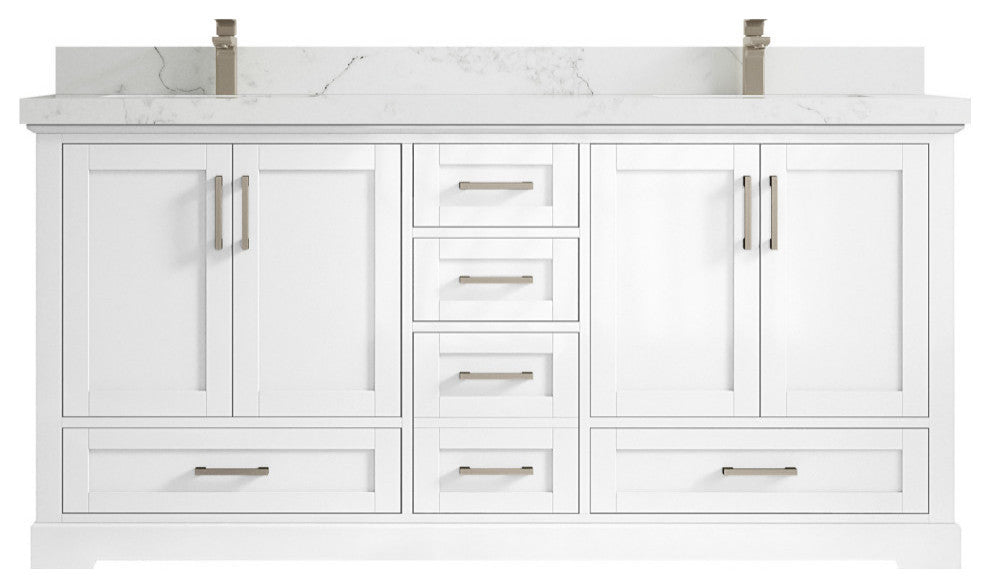 Boston 72 Double Sink Bath Vanity in White 2" Calacatta Nuvo
