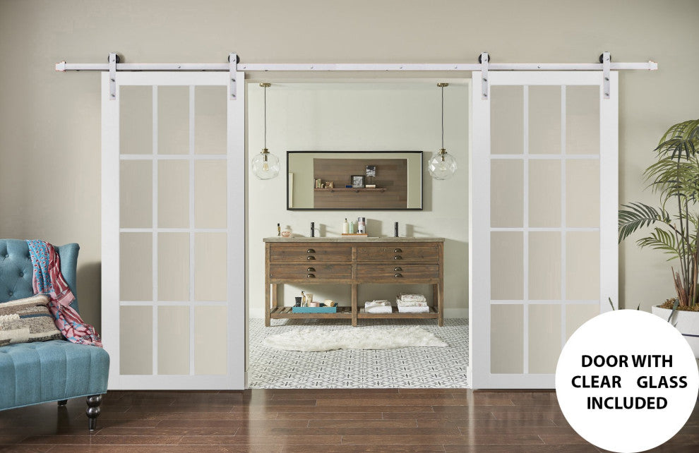 Slab Barn Door Panel Clear Glass 36 x 84, Felicia 3355 Matte White
