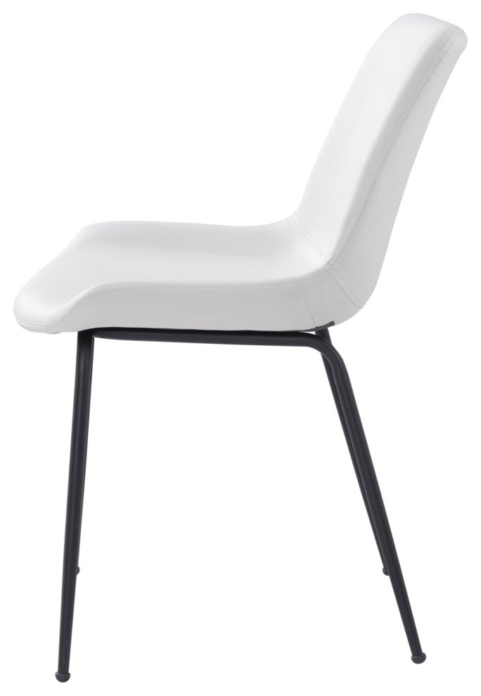 Dining Chair, Set of 2, Faux Vinyl Leather, Steel, White, Black, Mid Century