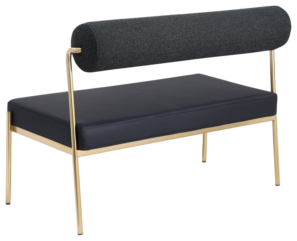 Carly Vegan Leather Upholstered Vegan Leather Bench, Black