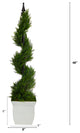 4' Cypress Spiral Topiary Artificial Tree, White Metal Planter