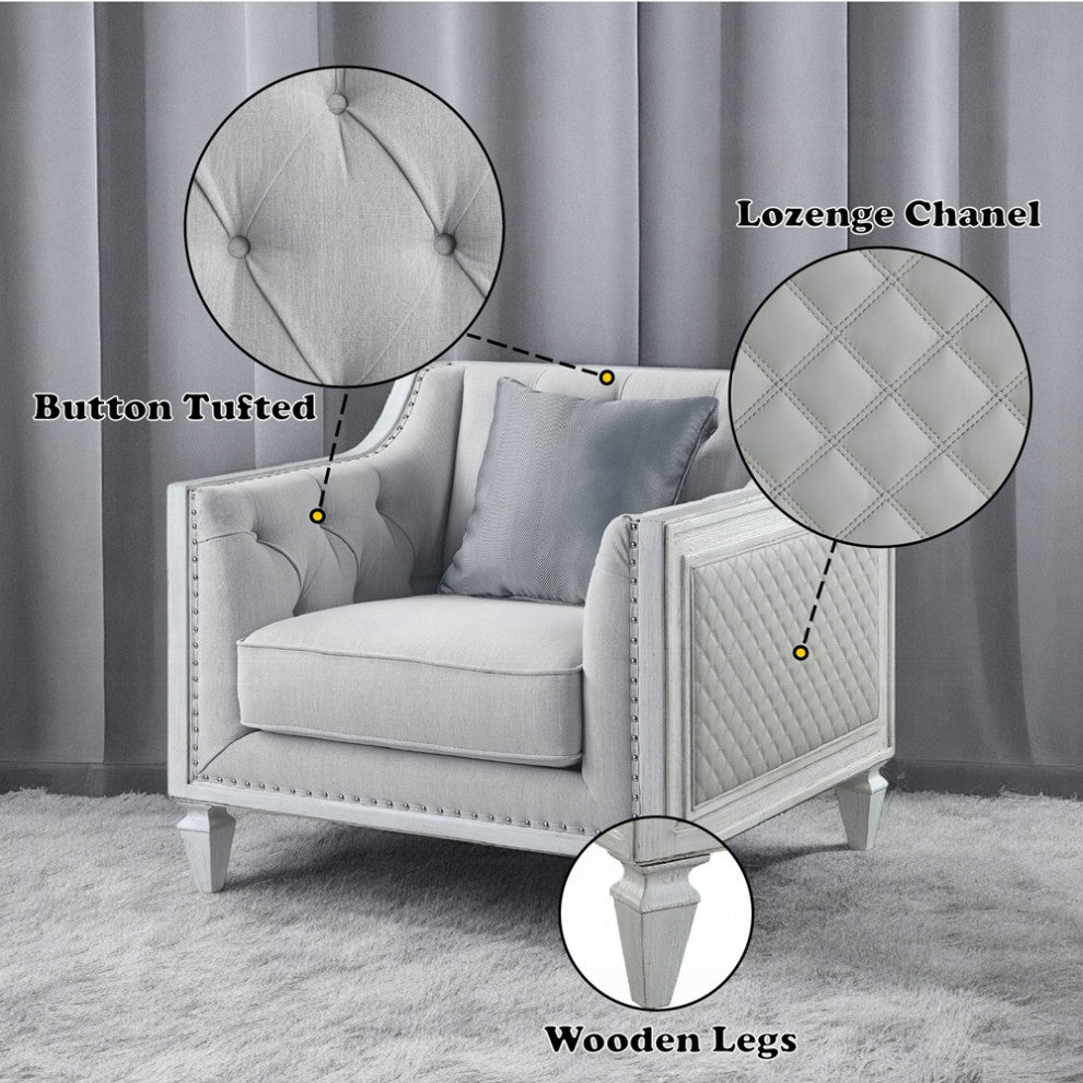 ACME Katia Chair in Gray Linen & White Finish