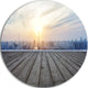 Buildings With Empty Wooden Board, Landscape Round Metal Wall Art, 23"