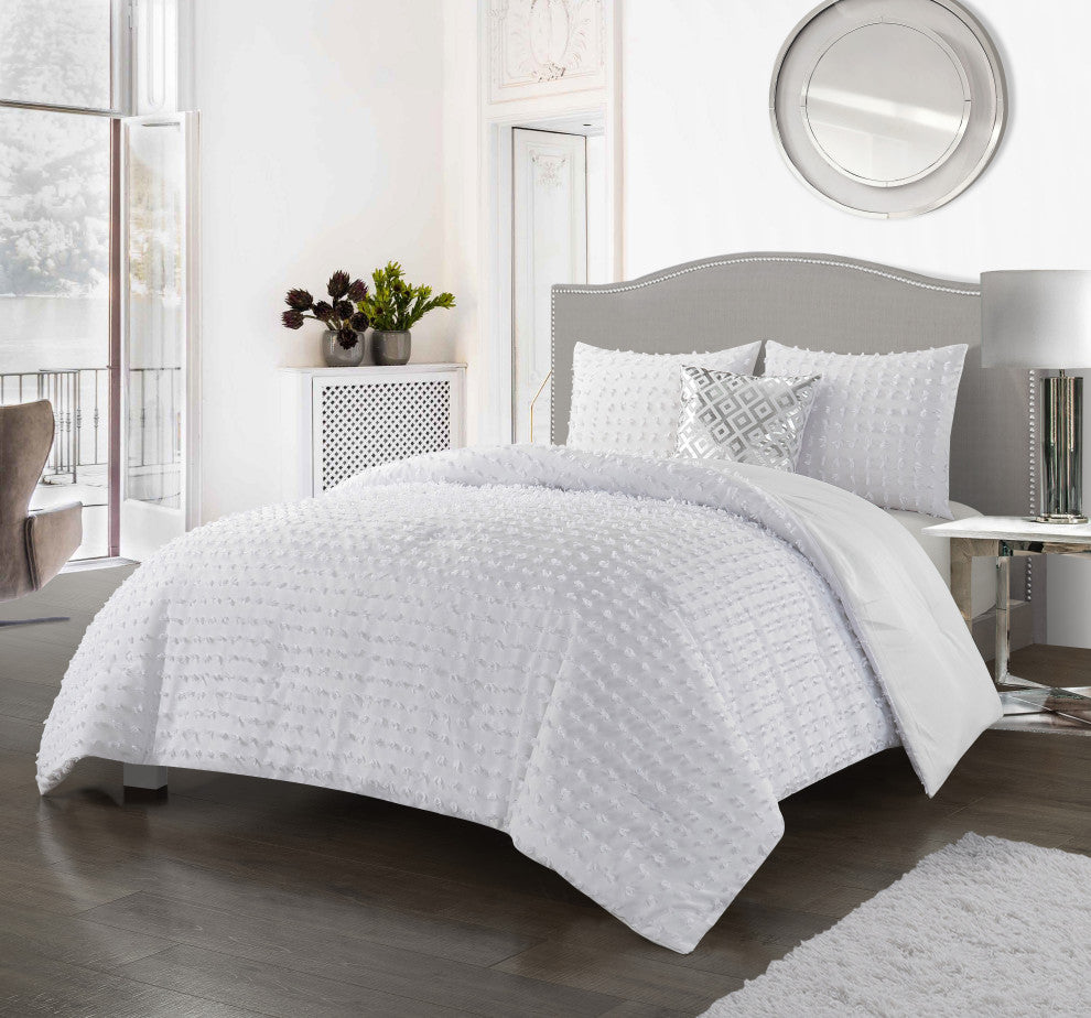 Noell 4-Piece Comforter Set, White, King