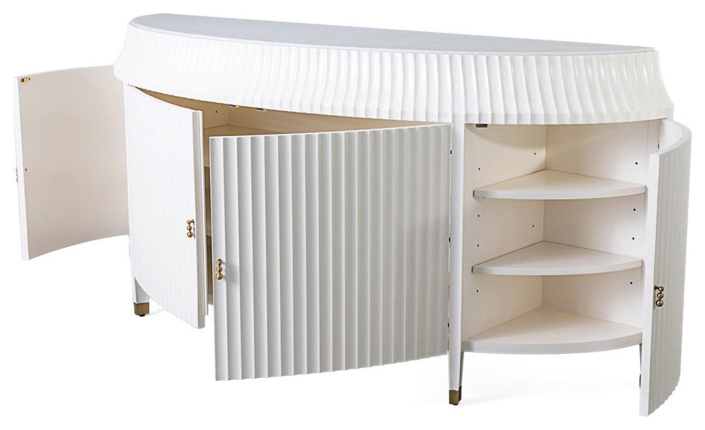 Fluted Dining Room Buffet Table, White Ivory Casegood, Luxury Credenza Cabinet