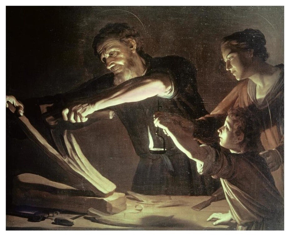 "Holy Family in the Carpentry Shop" Paper Print by Gerrit Van Honthorst, 18"x15"