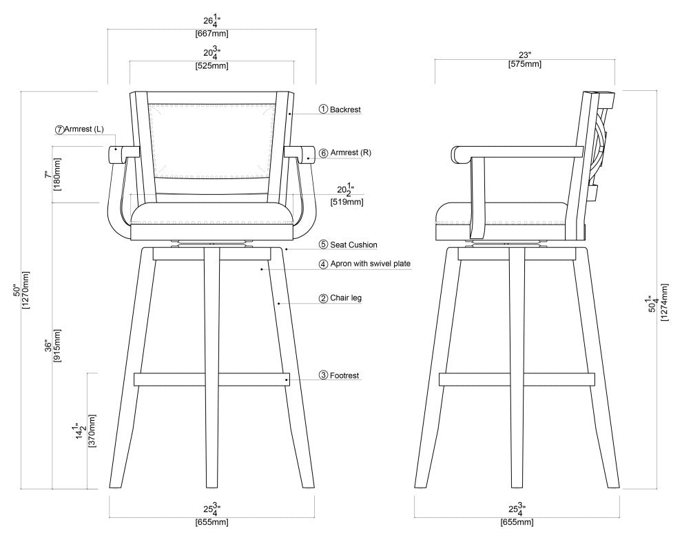 Broadmoor Swivel Stool, Cappuccino, 36"