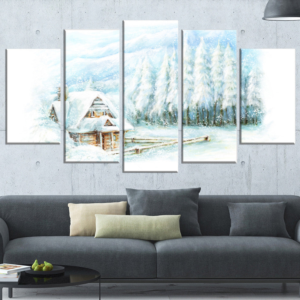 "Christmas Winter Happy Scene" Landscape Wall Art, 5 Panels, 60"x32"