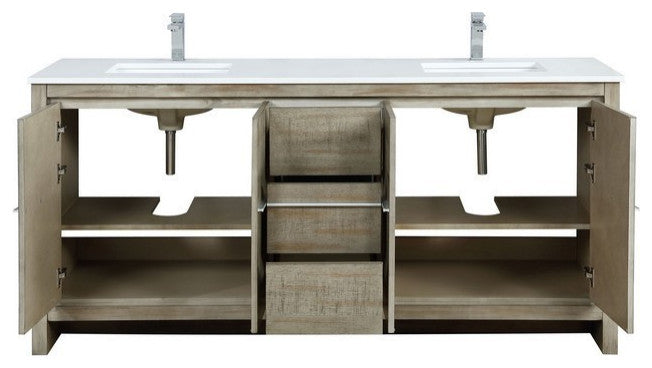 Lafarre Contemporary 72" Rustic Acacia Double Sink Bathroom Vanity, Monte Chrome