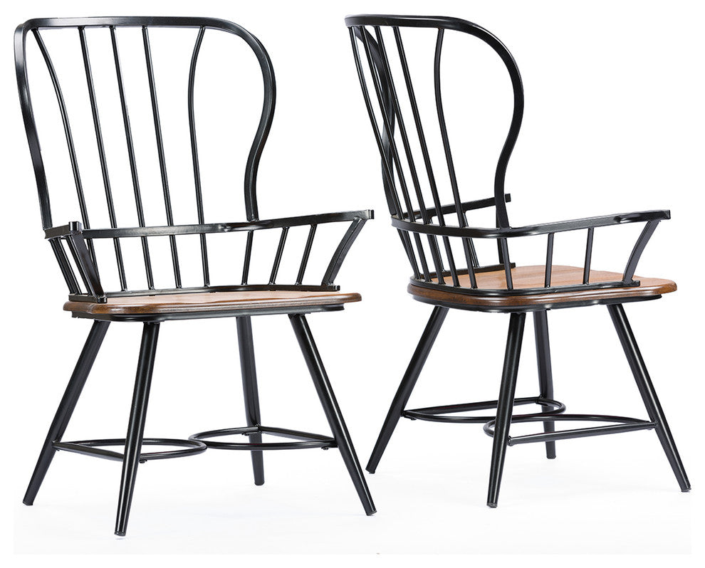 Longford Dining Arm Chairs, Set of 2, Dark Walnut/Black