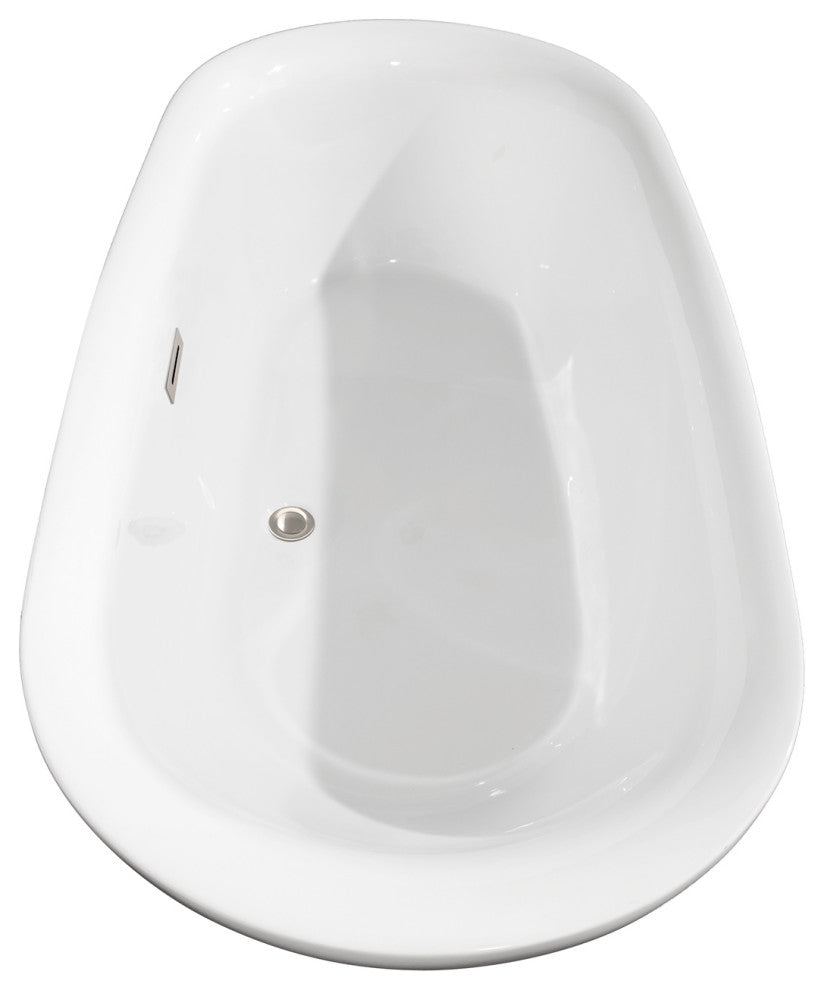 Melissa 65" Freestanding White Bathtub, Brushed Nickel Drain and Overflow Trim