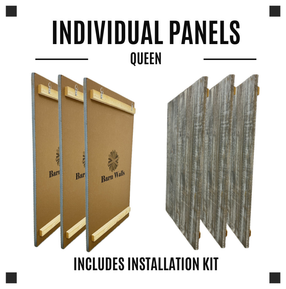 Solid Wood Headboard with Smooth Natural Wood Grain, Wall Mounted, Farmhouse, Graywash, Queen