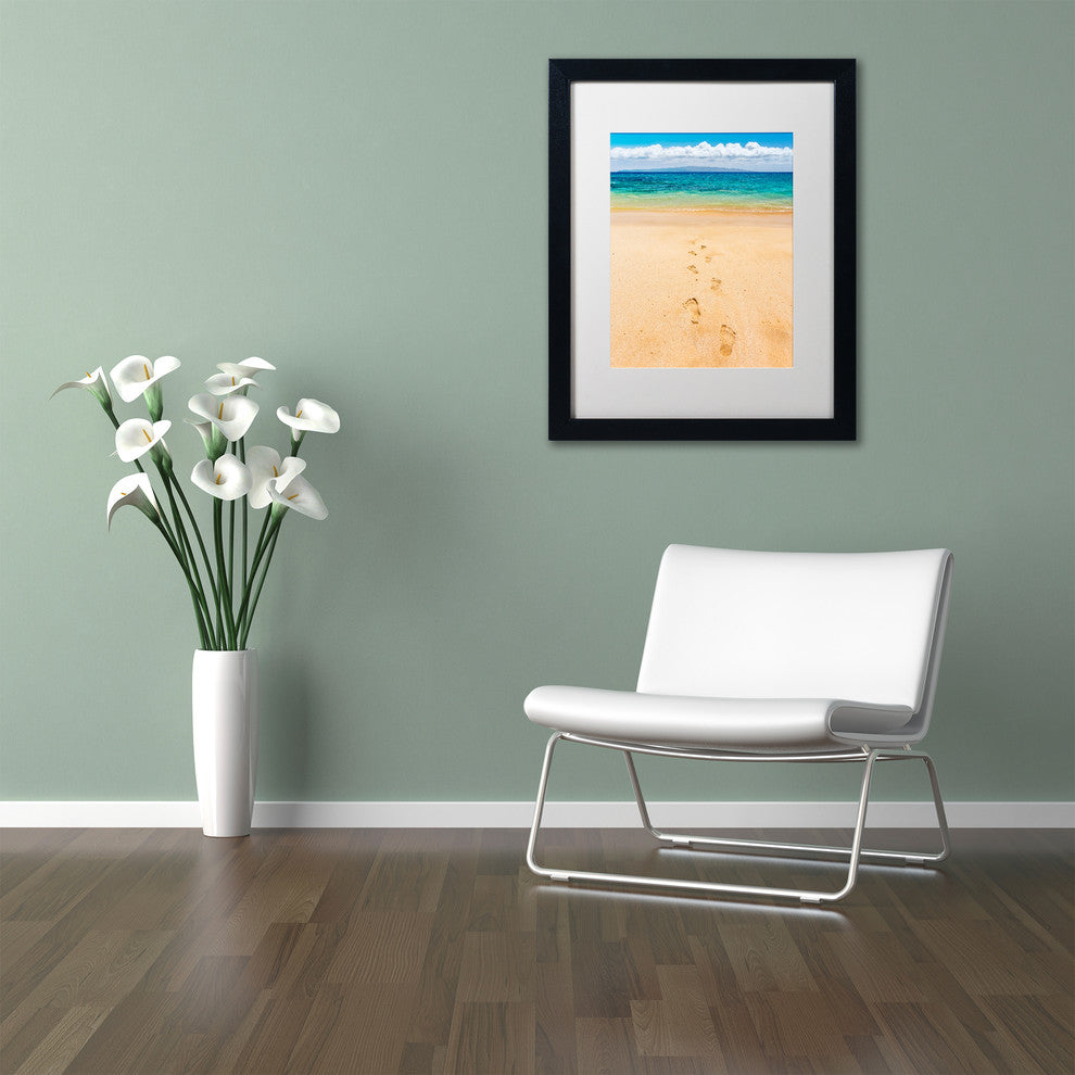 Pierre Leclerc 'Footprints In The Sand' Matted Art, Black Frame, White, 14x11