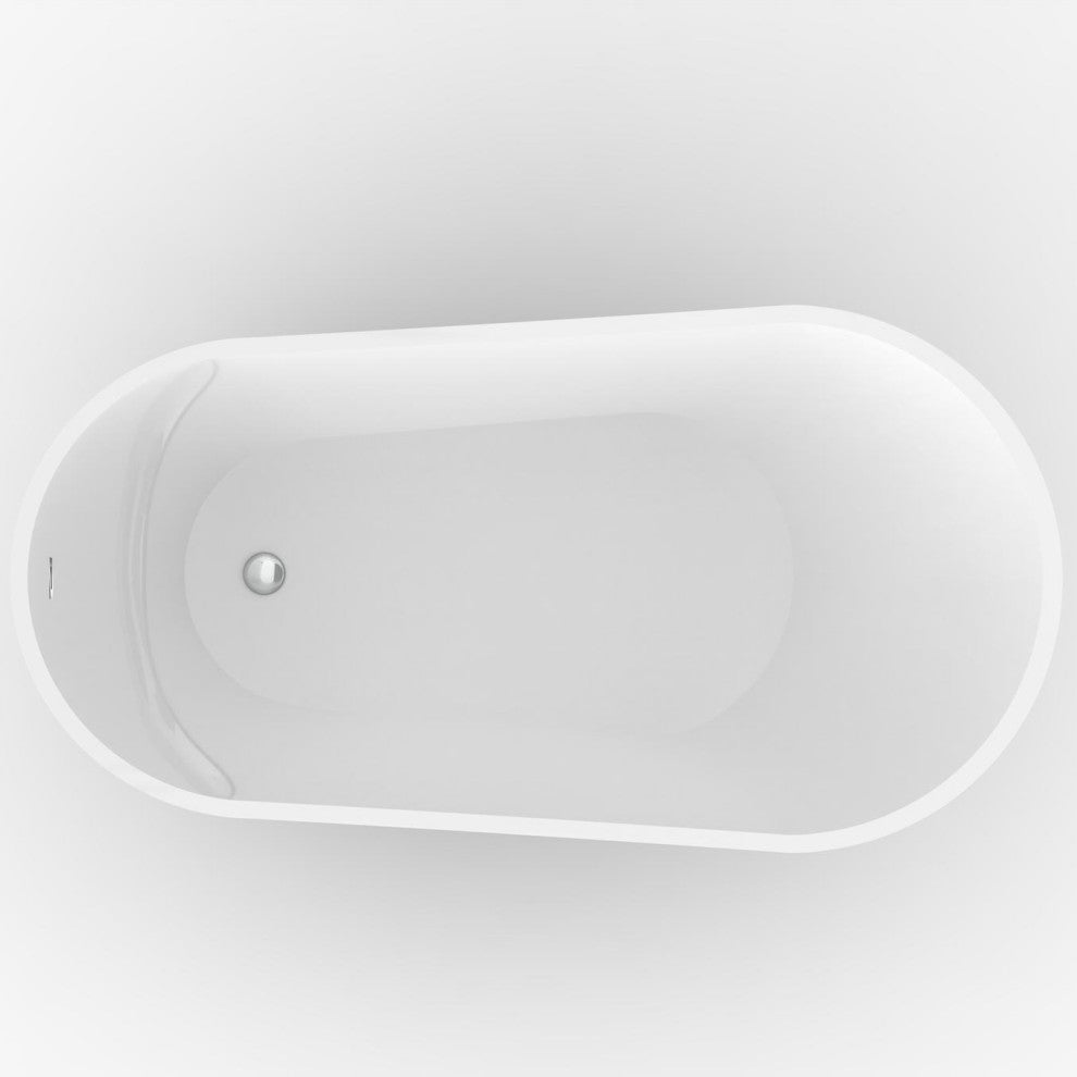 Acrylic Freestanding Bathtub With Drain and Overflow cover, Glossy White, 67"