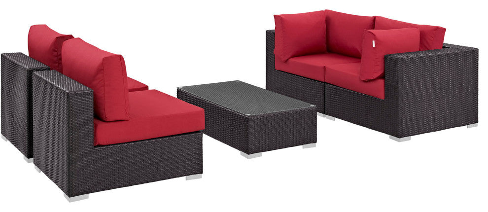 Espresso Red Convene 5-Piece Outdoor Patio Sectional Set
