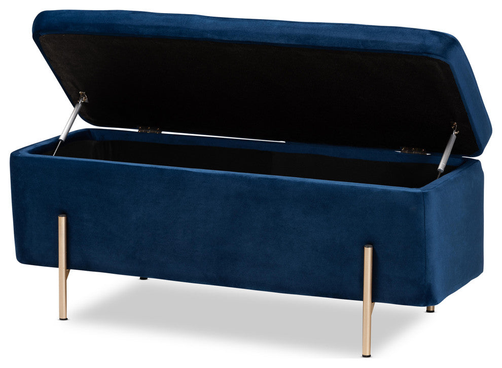 Aaran Glam Velvet Fabric Upholstered Storage Bench Navy Blue