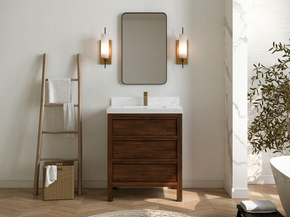 Elizabeth 30 Single Sink Bath Vanity in Dark Walnut Teak 2" Empira Quartz