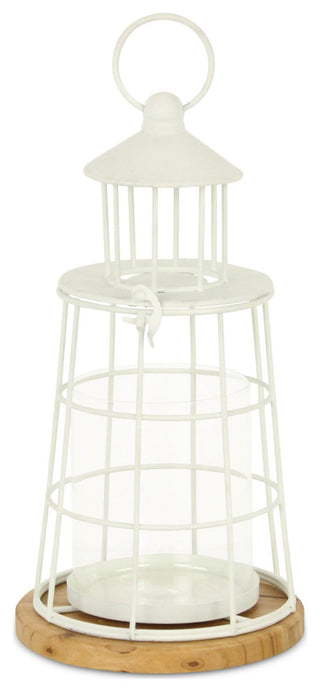 Caler White Lighthouse Styled Metal Lantern - Small