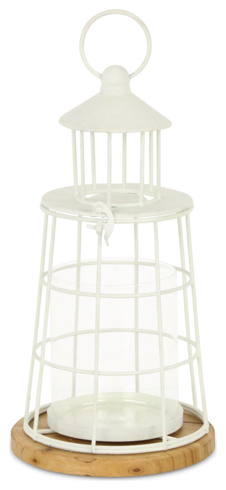 Caler White Lighthouse Styled Metal Lantern - Small