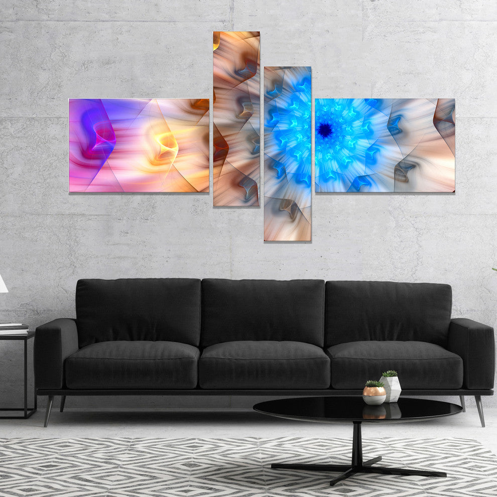Blue Fractal Petals Dandelion, Floral Canvas Art Print, 60"x32", 4 panels