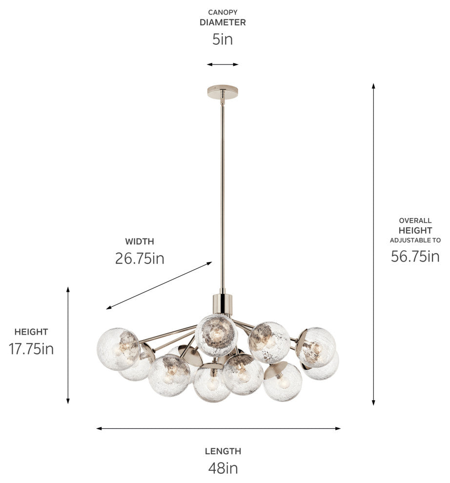 Silvarious Linear Convertible Chandelier, Polished Nickel, 12 Light