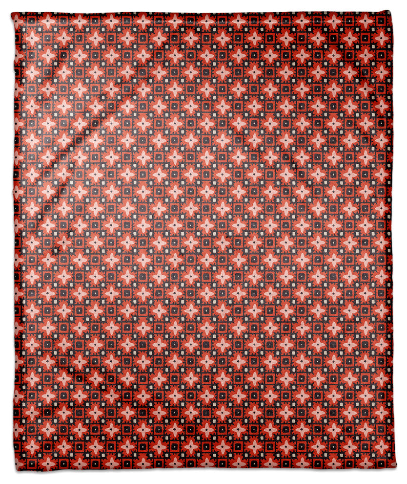 Red Floral Squares Fleece Blanket
