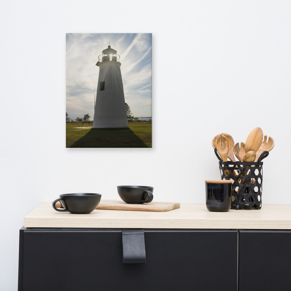 Turkey Point Lighthouse with Sun Flare Coastal Canvas Prints, 12" X 16"
