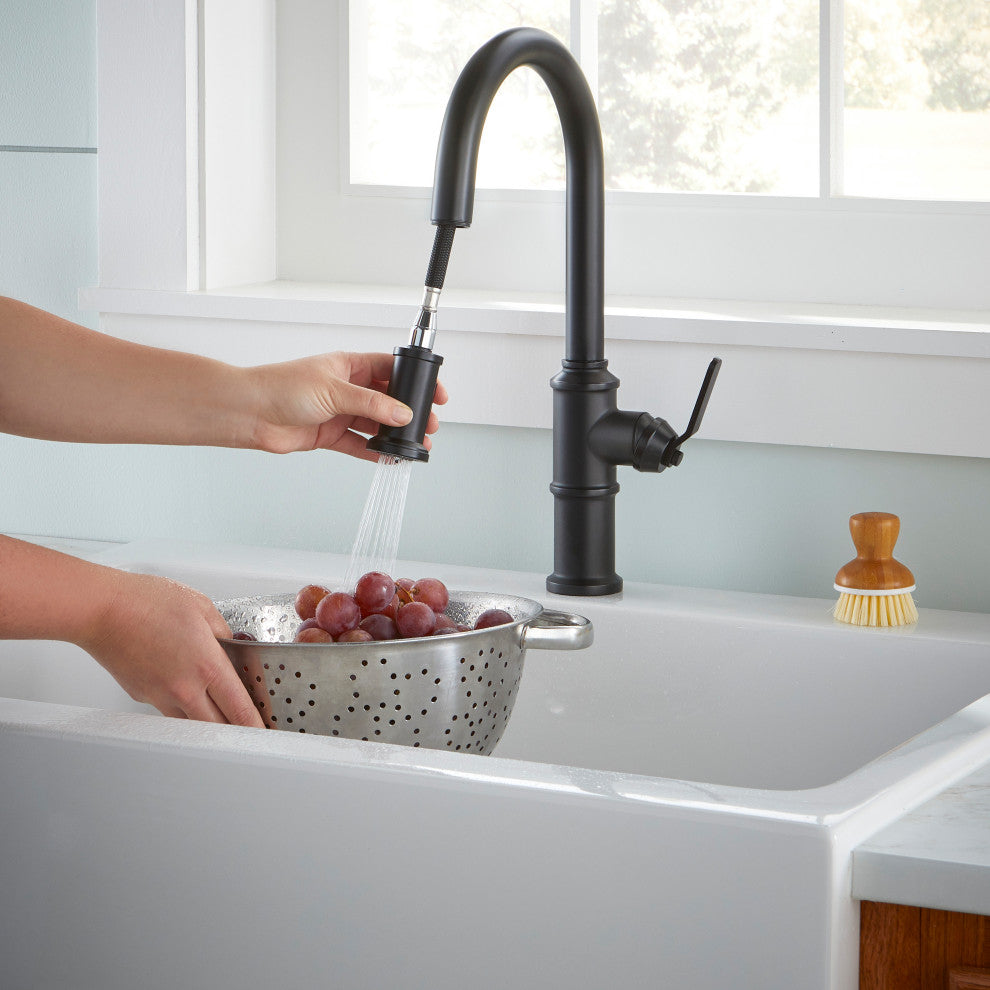 Kinzie Single Handle Pull-Down Kitchen Faucet w/ Snapback Retraction Satin Black