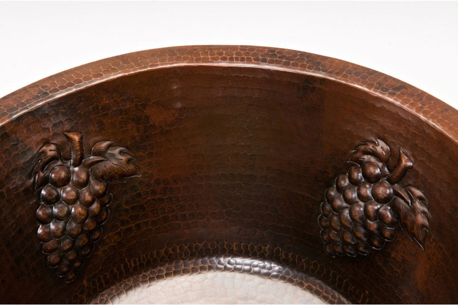 Premier Copper Products BR16DB3 16" Round Copper Prep Sink w/ 3.5" Drain Opening