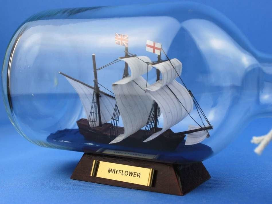 Mayflower Ship in a Bottle Historic Model, 9''