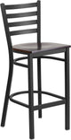 Black Ladder Back Metal Restaurant Barstool, Walnut Wood Seat